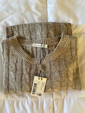 NWT Suitsupply Men's Cable Knit Sweater in Taupe